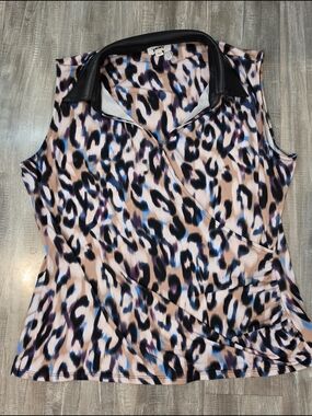 DKNY Sleeveless Leopard Print Faux-Leather Collar Top in Blush